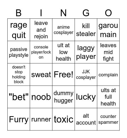 TSB bingo Card