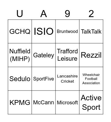 UA92 Partner Bingo Card