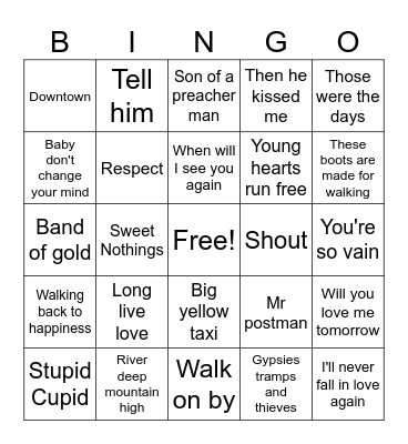 Female Favourites Bingo Card