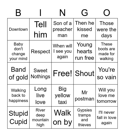 Female Favourites Bingo Card