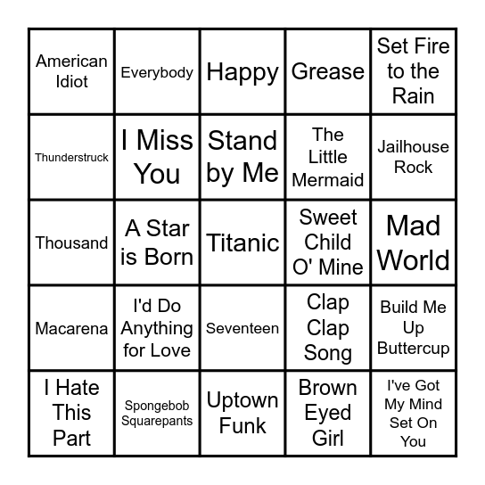 CRHS Music Bingo Card