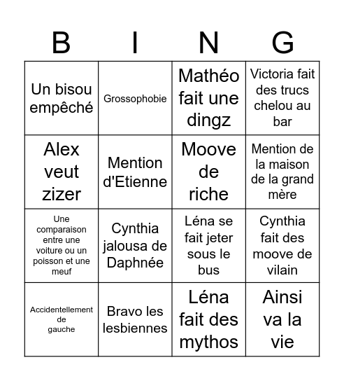 Bingo Coeur Océan Saison 1 Bingo Card
