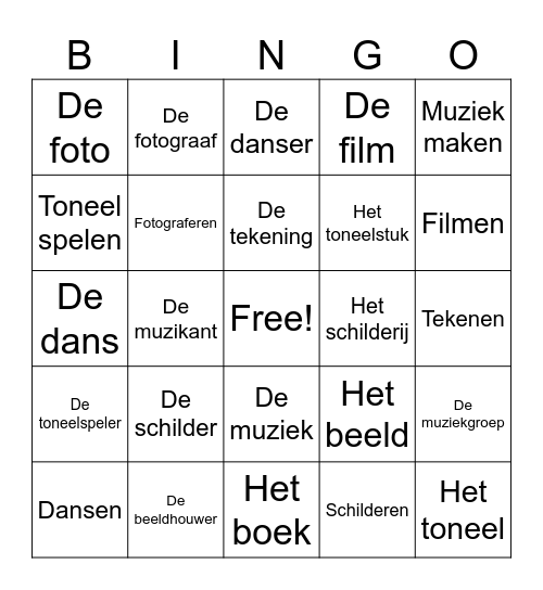 Kunst Bingo Card