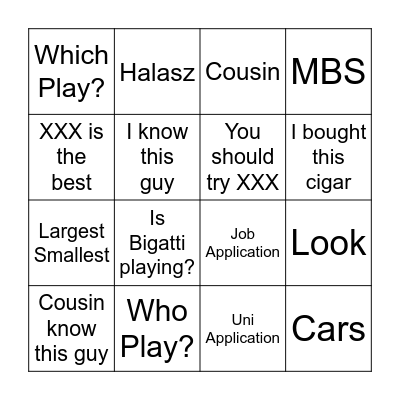 AJ Bingo Card