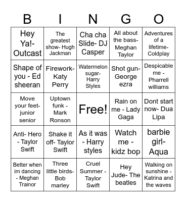 Music Bingo Card