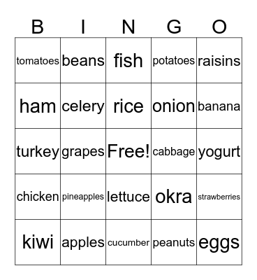 nutrition bingo  Bingo Card