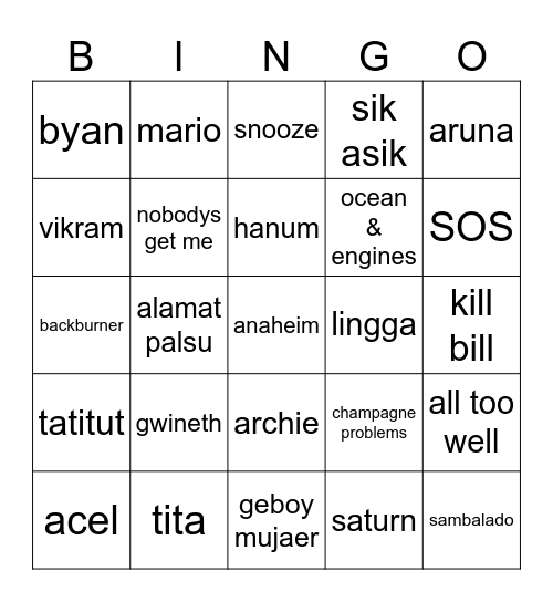 bb bingo byan Bingo Card