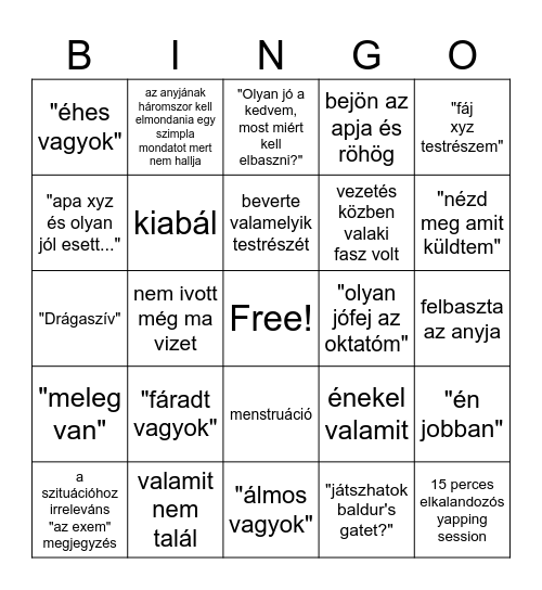 Barátnő bingo Card