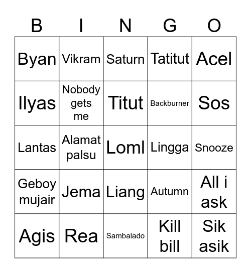 Untitled Bingo Card
