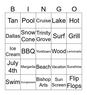 Yorktown Summertime Bingo Card