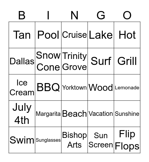 Yorktown Summertime Bingo Card