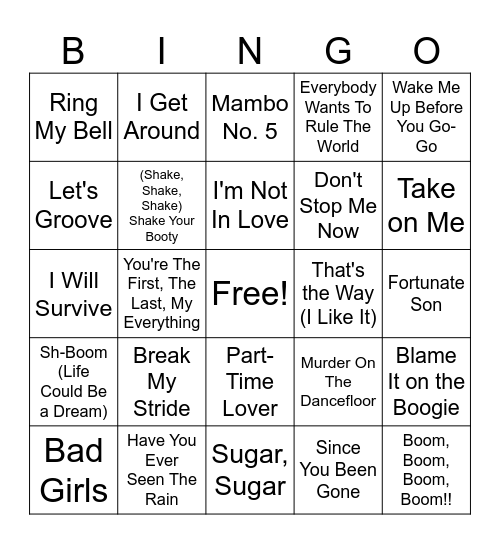 September-Earth Wind and Fire Bingo Card