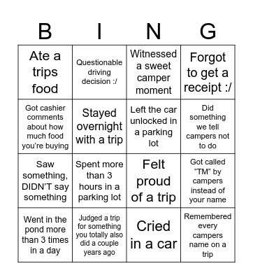 So u wanna be a TM? Bingo Card