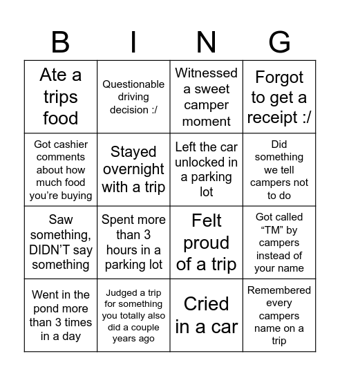 So u wanna be a TM? Bingo Card