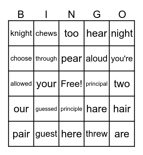 Week 12 Word Work Bingo Card