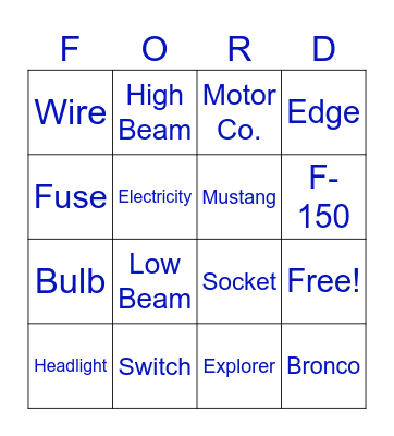 The Motor Company Bingo Card