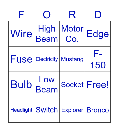 The Motor Company Bingo Card