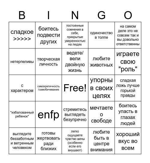 Furina kinnie Bingo Card