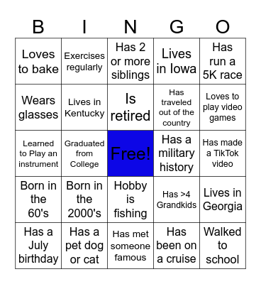 Family Reunion Mingle Bingo Card
