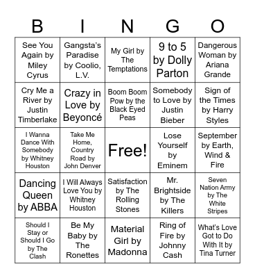 Hits Bingo Card