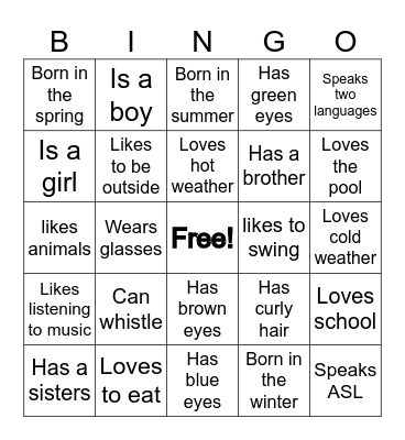 Get to Know Me Bingo Card