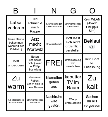 Angelina's Krankenhaus Bingo Card