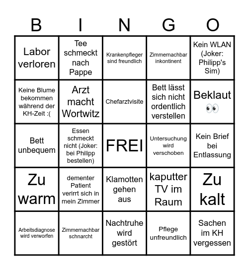 Angelina's Krankenhaus Bingo Card