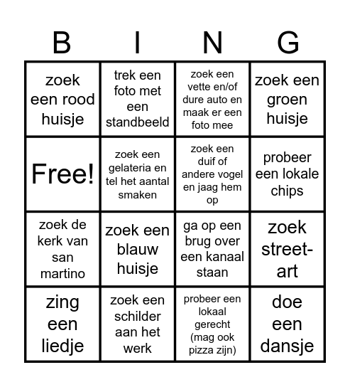 burano Bingo Card