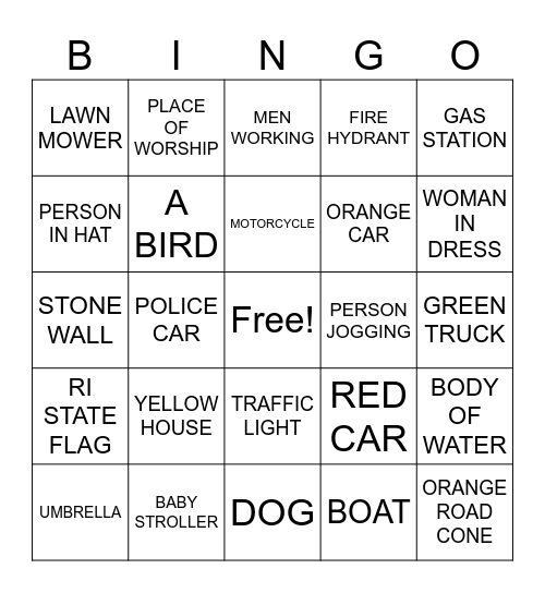 BUS TRIP BINGO Card