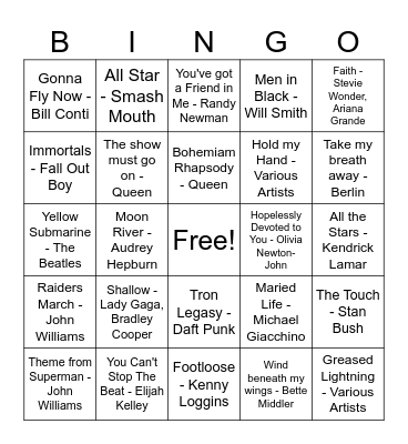 Movie Hits Bingo Card
