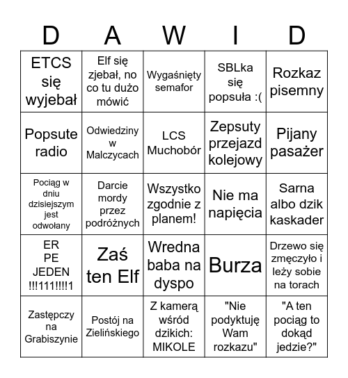 Co Cię spotka podczas służby? Bingo Card