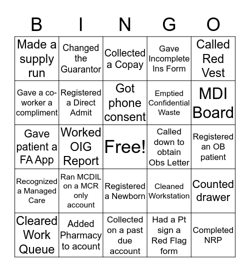 PATIENT ACCESS BINGO Card