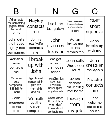 The Shitshow That Is My Life Bingo Card
