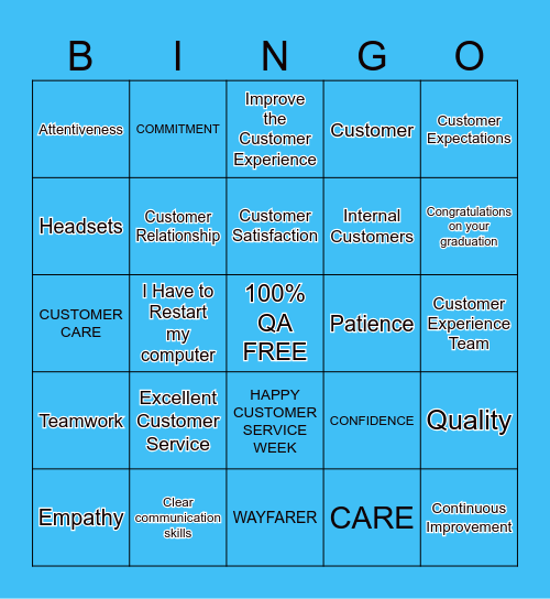 Customer Service Week 2019 Bingo Card