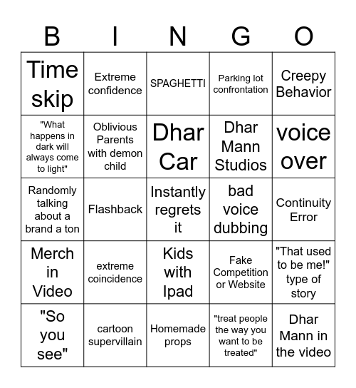 Dharr Man Bingo Card