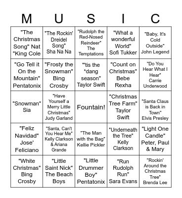 Holidays in July Fountain Music Bingo Card