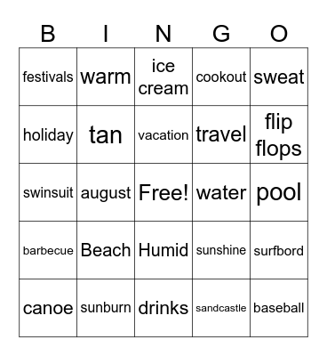 Summer fun day Bingo Card