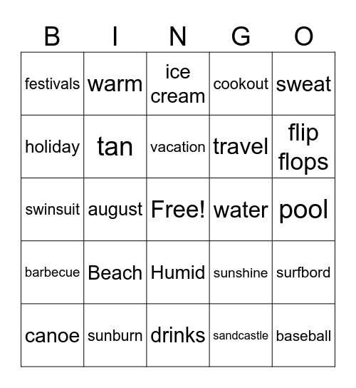 Summer fun day Bingo Card