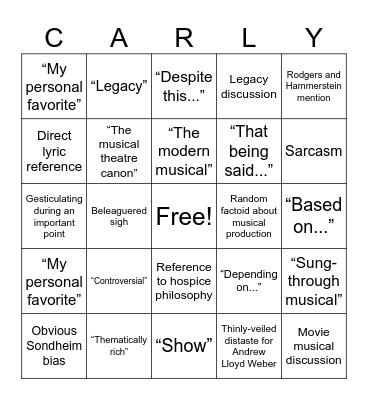 Musical Theatre, Music Therapy, and You Bingo Card