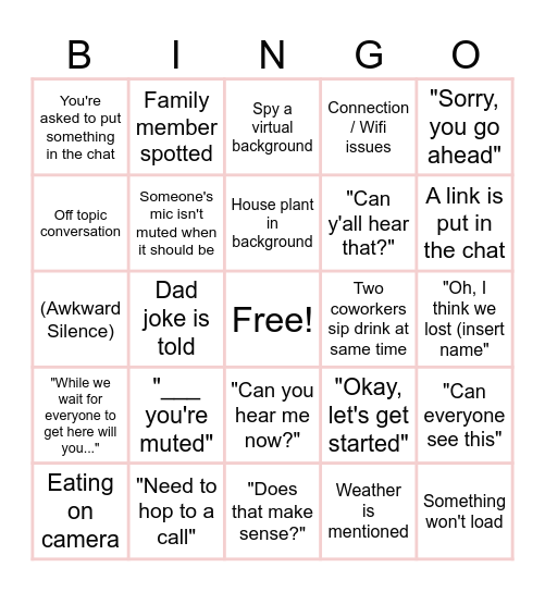 Zoom Meeting BINGO Card