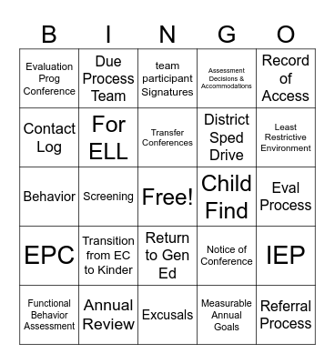 Program Guide Bingo Card