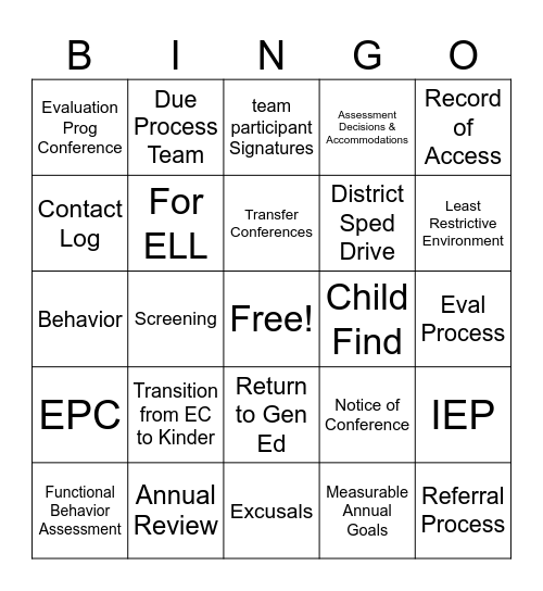 Program Guide Bingo Card