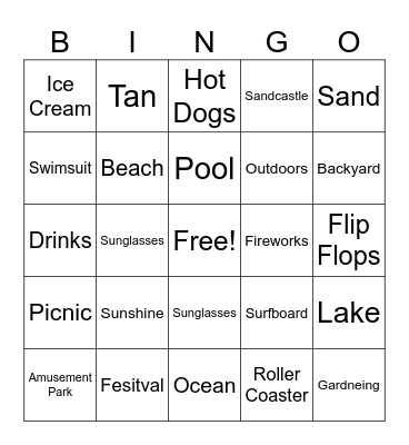 Summer Fun Bingo Card