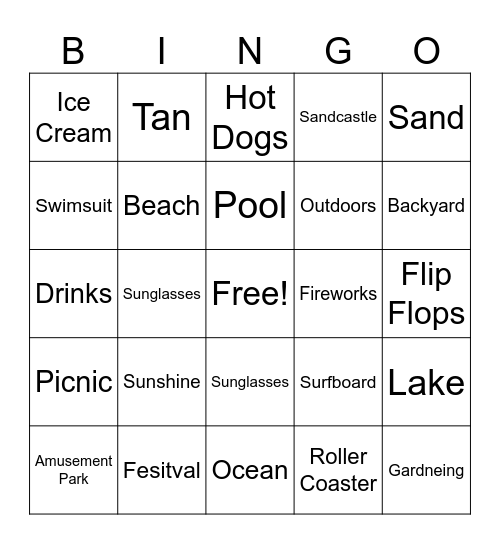 Summer Fun Bingo Card