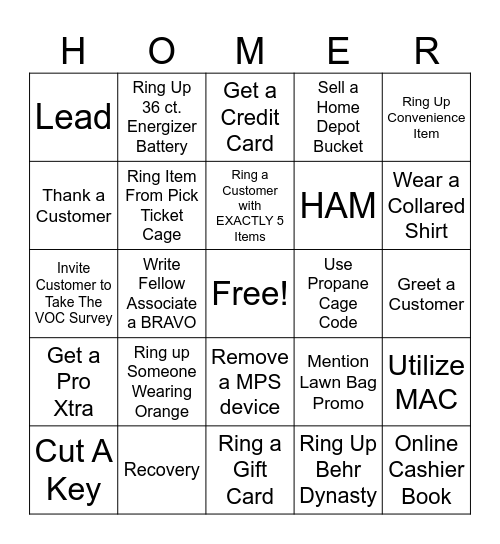 Homer BINGO Card