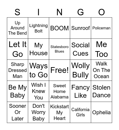 SINGO 1 Bingo Card