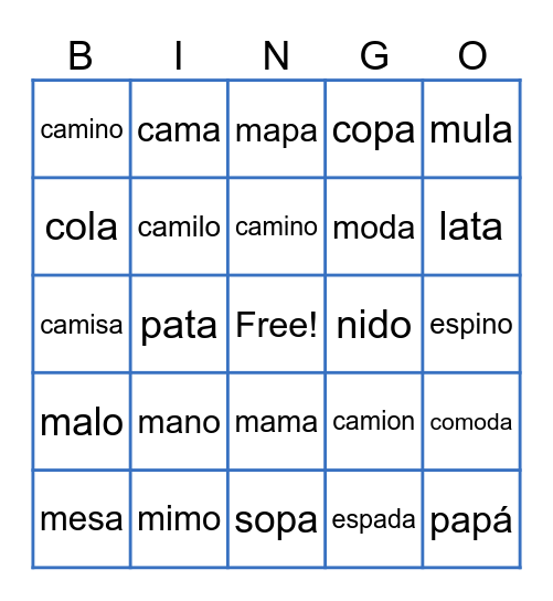 Bingo de palabras Bingo Card