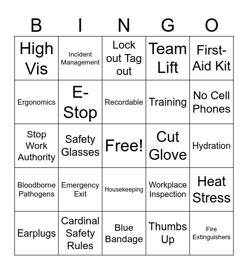 TekniPlex Safety Week Bingo Card