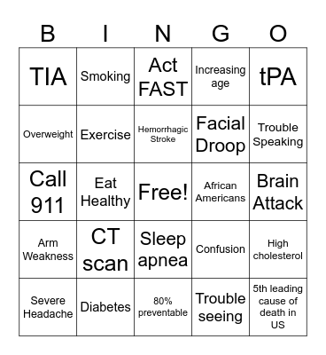 Stroke Bingo Card