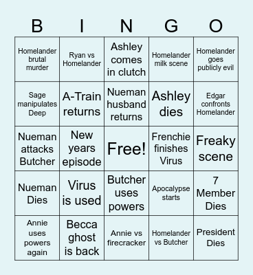 Boys Season Finale Bingo Card